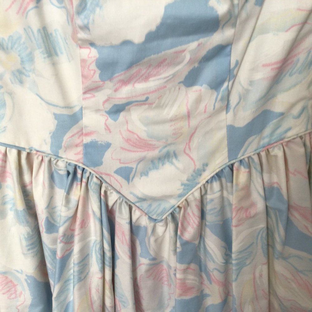 Custom made dress; pastel blue, pink, white, cream floral - Picture 7 of 10